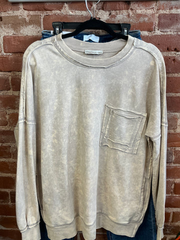 Zenana pocket bleached sweatshirt