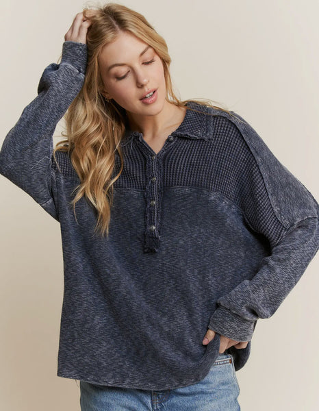 Navy mineral wash Henley sweater