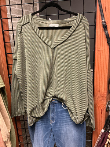 Olive Zenana textured longsleeve