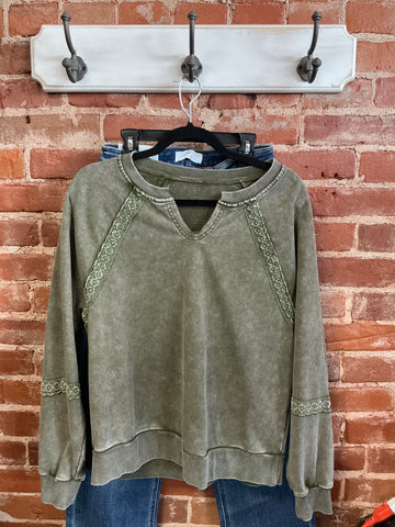 Olive Sweatshirt w/neck detail