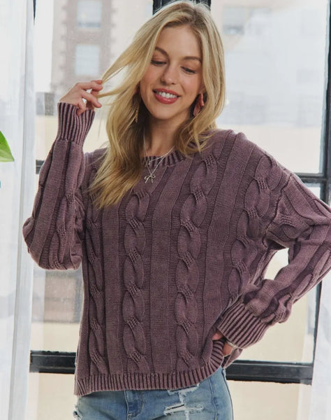 Plum cable knit sweater
