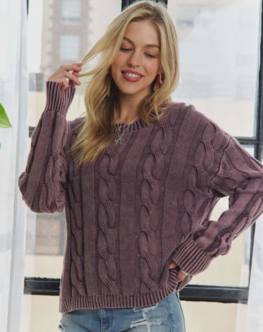 Plum cable knit sweater