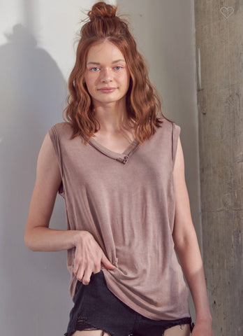 Mineral wash v neck top