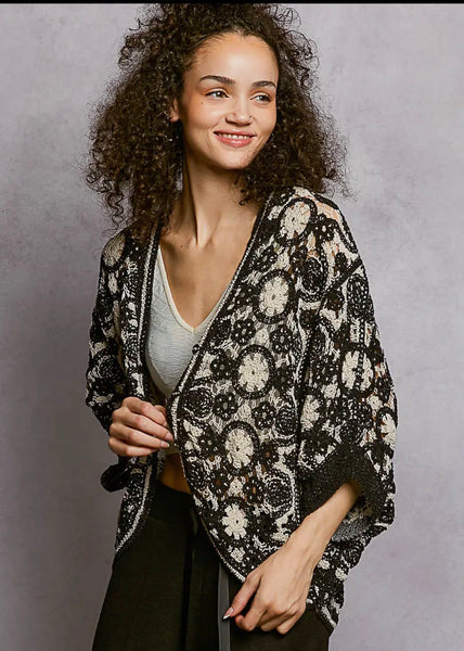 POL black & cream cardi