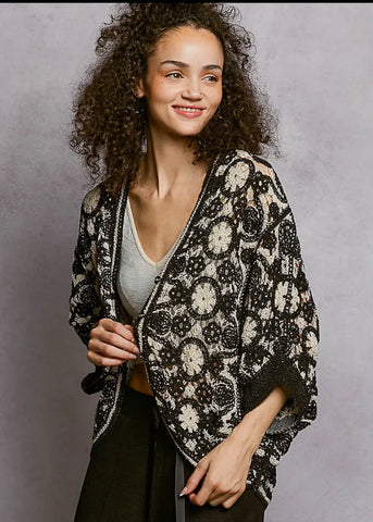 POL black & cream cardi