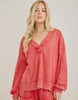 Red mineral wash vneck sweatshirt