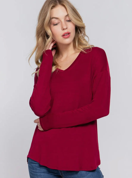 Burgundy v neck top
