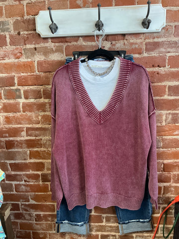 JOA Burgundy mineral wash sweater