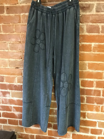 Grey Floral Wide Leg Pants