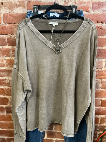 Easel brown v-neck top