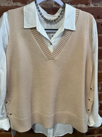 Coconut milk sweater vest w/button detail