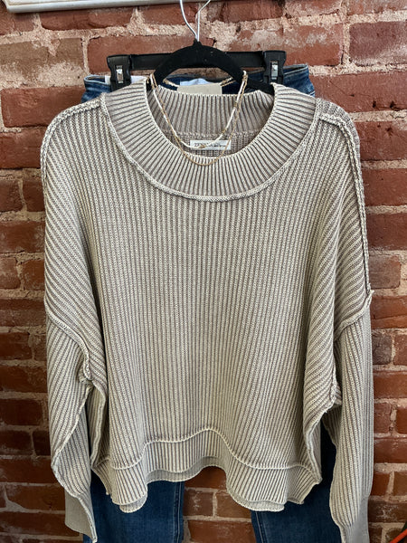 Zenana mineral wash tan sweater