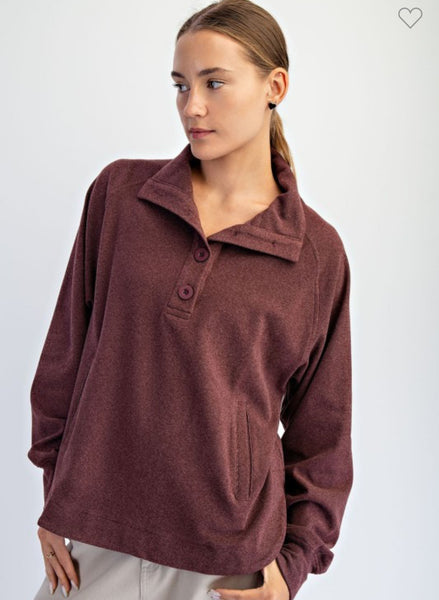 Dark cherry quarter button pullover
