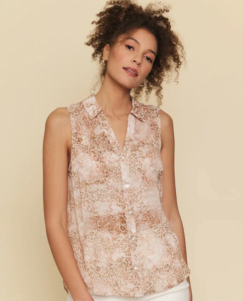 Mystree blush leopard button down