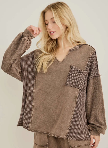 Her brown mineral wash top