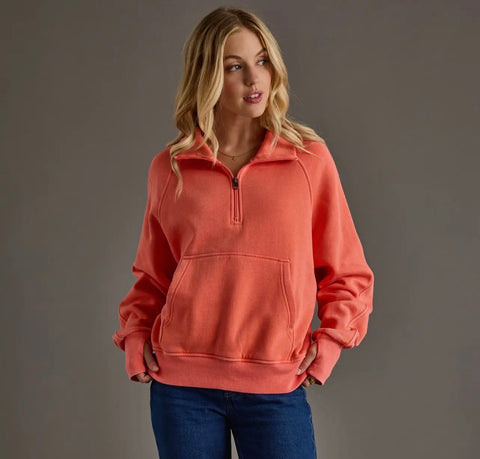 Panache coral quarter zip sweatshirt