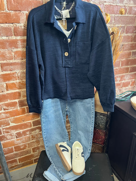 Navy blue pepper button top