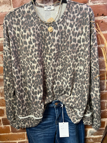 Mocha washed leopard crewneck sweatshirt