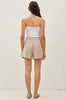 Brown linen blend pull on short