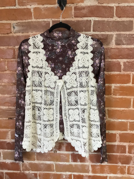 Promesa Brown Floral Mesh Longsleeve