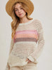 Ivory color block open knit sweater