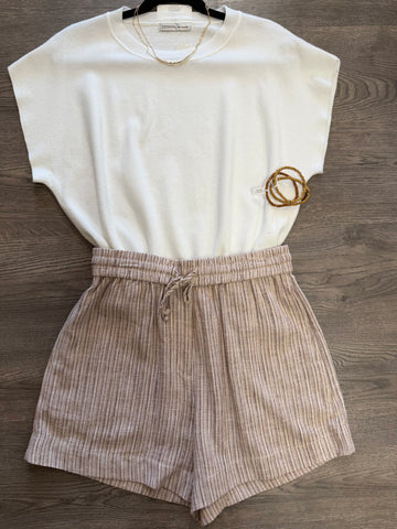 Brown linen blend pull on short