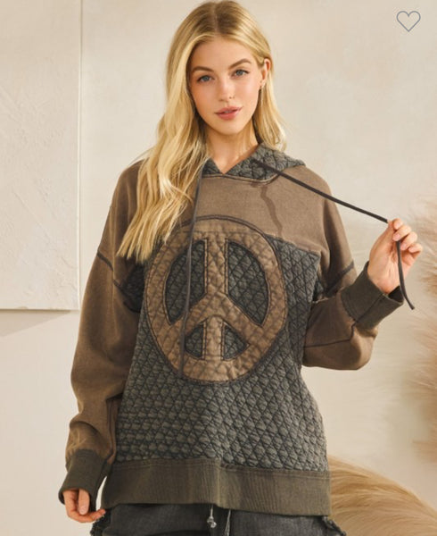 Ash peace out mineral wash quilted hoodie