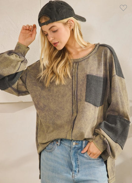 Charcoal/olive mineral wash top