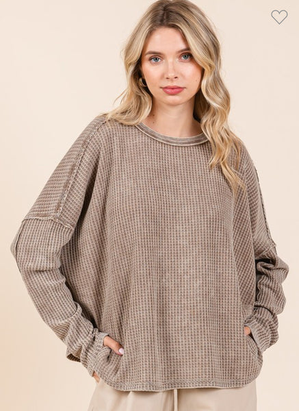 Taupe mineral wash oversized top