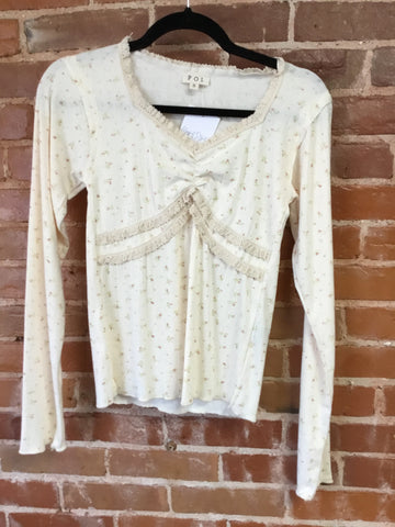 POL Cream Floral Ruffled long sleeve