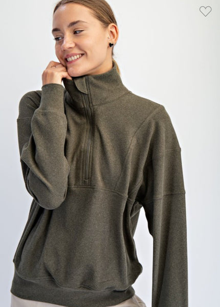 Olive ribbed quarter zip sweatshirt