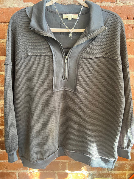 Charcoal long sleeve waffle top