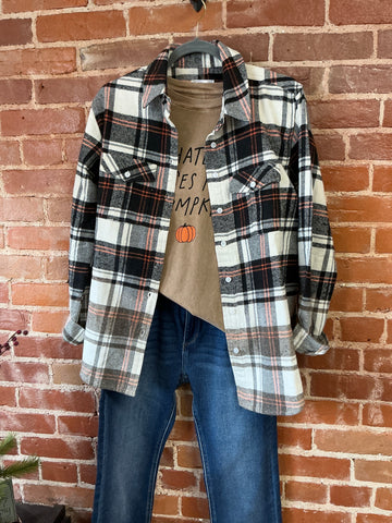 Orange, Black, White Panache Apparel Plaid Shacket