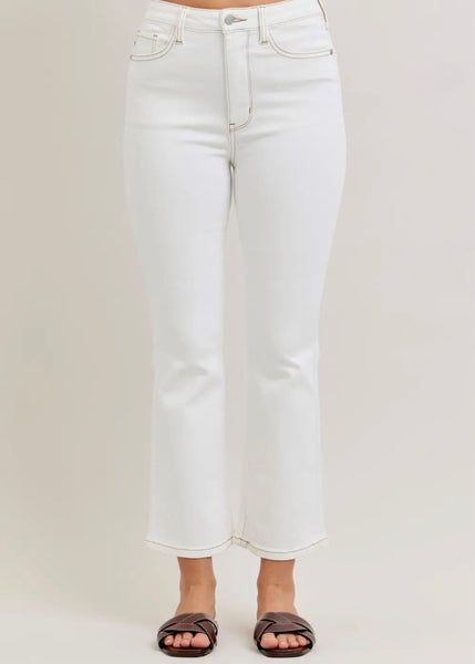 Cream Risen ankle straight Jean