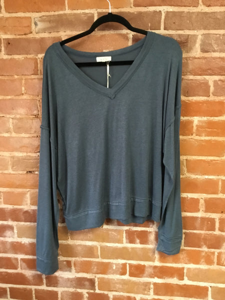 Muted Blue La Miel V-Neck Long Sleeve