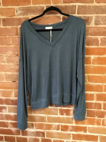 Muted Blue La Miel V-Neck Long Sleeve