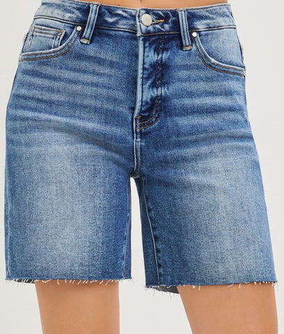 Risen high rise raw hem shorts