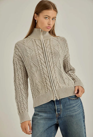 Mineral washed sage grey zip up sweater