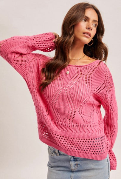 Fushia open crochet sweater