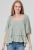 Sage square lace neck top