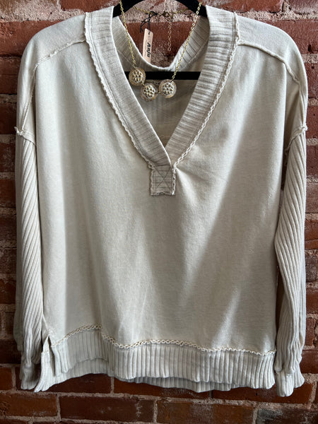 Jher cream ribbed terry sweatshirt