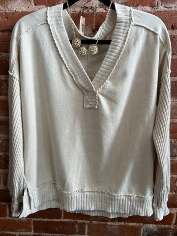 Jher cream ribbed terry sweatshirt