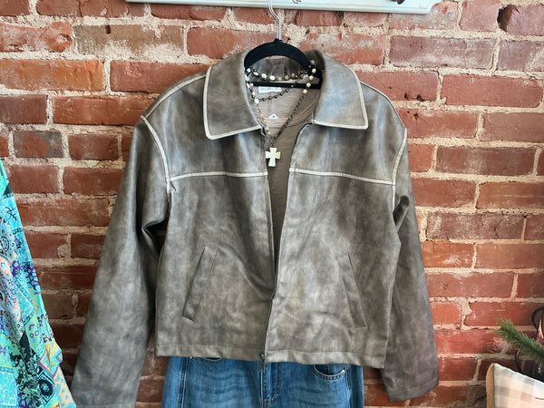 2 Tone Washed Faux Leather Jacket