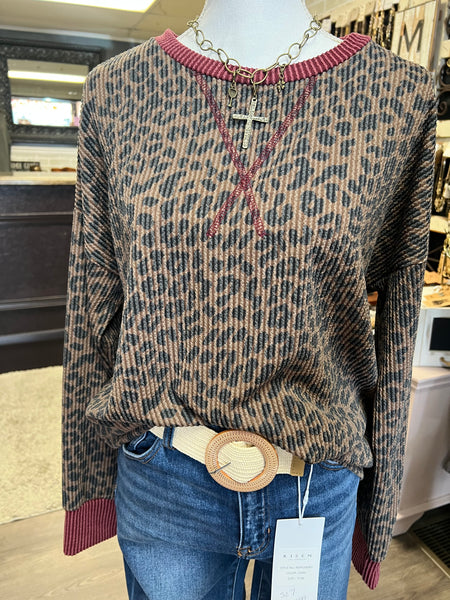 Burgundy/leopard top