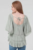 Sage square lace neck top