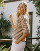 Taupe/white short sleeve sweater