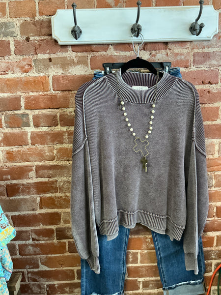 JOA Brown mineral wash sweater