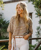 Taupe/white short sleeve sweater