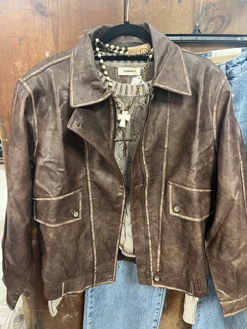 Dark brown faux leather jacket