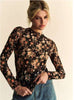 Floral print mesh long sleeve layering top